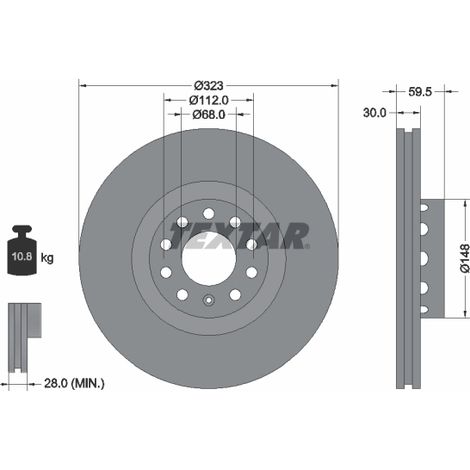 Lot de 2 Disques de frein Textar 92122103 VW 3D0615301G