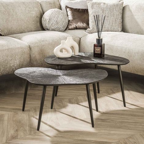 Lot de 2 tables basses organiques 62x76 cm en métal bronze