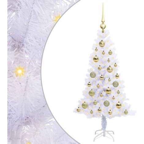 Sapin de Noël artificiel avec 150 lumières LED blanches, 120 cm de haut, en PVC et acier. (1/5)