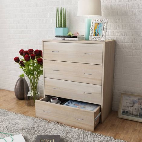 Buffet avec 4 tiroirs, Commode Armoire Luxueux, pour Salon Chambre Entrée Cuisine, 60 x 30,5 x 71 cm Couleur de chêne OIB2155E (1/5)