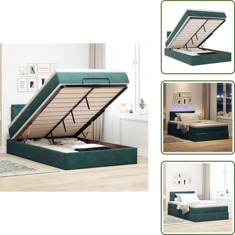 Giroletto con testiera - vidaXL Pouf Letto con Materasso e LED Verde Scuro 120x190cm in Velluto - Letto con luci LED