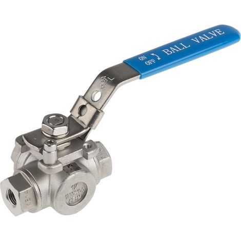 Robinet à boisseau sphérique haute pression en Acier inoxydable BSPP 1/4" Poignée Bleu 3 voies ( Prix pour 1 ) (1/5)