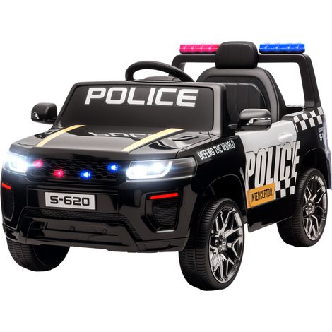 12V-Elektro-Polizeiauto für Kinder mit Fernbedienung, Sirene und Blinklichtern, Alter 3-5 Jahre, Schwarz