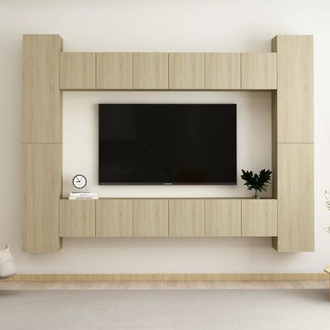 Set de muebles salón TV 10 pzas madera ingeniería roble Sonoma vidaXL (1/5)