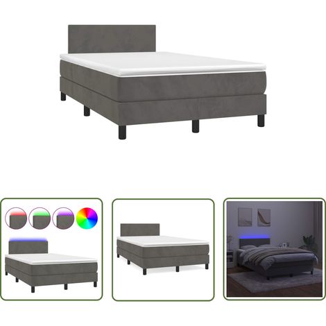 The Living Store Sommier à lattes de lit avec matelas LED gris foncé 120x190 cm - Lit Plateforme - Lit Design - Lit Capitonné - Lit Velours - Lit Avec Éclairage Led (1/5)