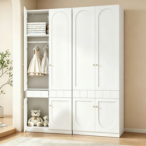 Armoire 2 portes 160 x 50 x 200 cm, set de 2 meubles de chambre avec penderie et tiroirs, poignées métalliques – rangement pour chambre à coucher