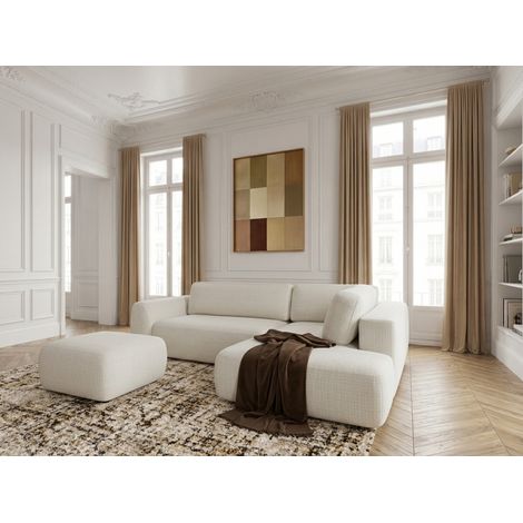 BOBOCHIC - Canapé angle L convertible coffre DENISE tissu texturé avec pouf Angle droit  Blanc