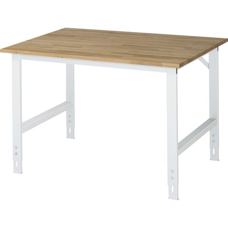 Arbeitstisch B1250xT1000xH760-1080mm Arbeitsplatte Buche Gestell lichtgrau RAU (1/5)