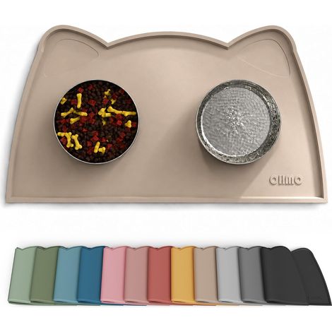 Small Dog and Cat Bowl Mat (46 x 25 cm, Beige), Non-Slip Food Bowl Tray Mat for Cats and Dogs (1/5)