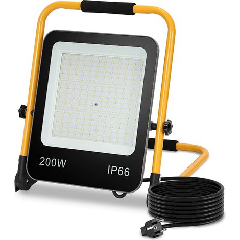 TolleTour Proyector LED de obra, proyector exterior IP66, ángulo 120°, foco LED 200W con trípode, luz de trabajo blanco frío 6000K (1/5)