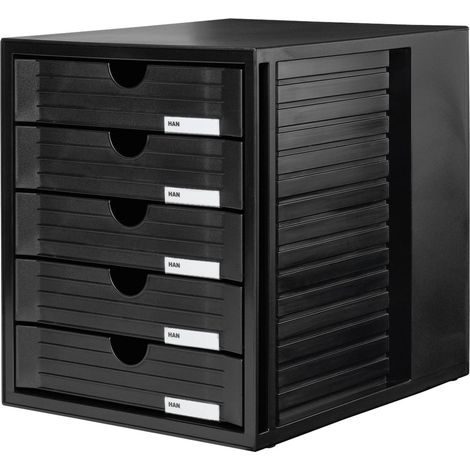 [GEBRAUCHT] B-Ware Han Systembox Schubladenbox DIN A4 Schwarz 5 Schubladen stapelbar rutschfest
