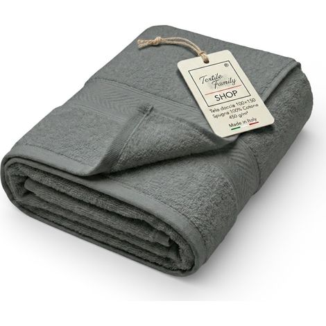 Telo Doccia Antracite 100x150 in Spugna 100% Cotone 450 g/m² Made in Italy