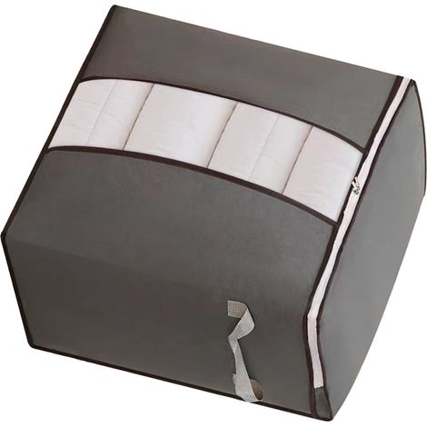 Sac rangement vetement en non tisse epais lavable anti poussiere grand volume polyvalent fermeture double coulisse pour couette plaid gris vertical 50x48x28cm lot de 6 (1/4)