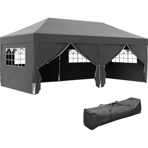 Pavillon ca. 6 x 3 m, stabil, winterfest, faltbar, mit Fenster, Reißverschlusstür, Seitenwänden und UV-Schutz