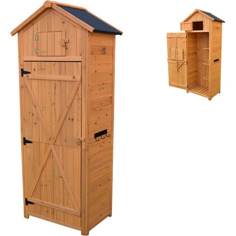 Relaxdays Gartenschrank, Holz, wetterfestes Dach, 3 Ablagen, klappbarer Tisch, HBT: 180,5 x 75 x 50 cm, Holzhaus, orange