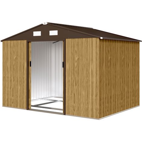 Abri jardin extérieur 277x195x192cm 4,9m², marron, porte coulissante, ventilation, kit fondation (1/5)