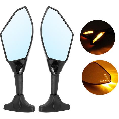 Zweiteiliger schwarzer LED-Motorradspiegel, modifiziertes Gehäuse mit integriertem Blinker, zusätzliche Lenkerbeleuchtung, universelles Tuning-Zubehör (1/5)
