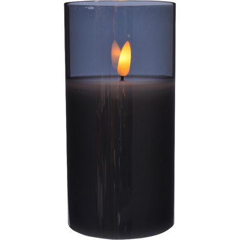 Candela decorativa a LED in vetro, grigia, 15 cm