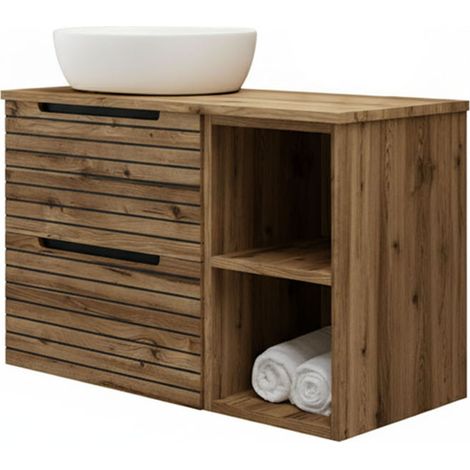 Kibath Mueble de baño con Lavabo KEN 90x45 cm acabado DESIERTO mate 2 cajones suspendido