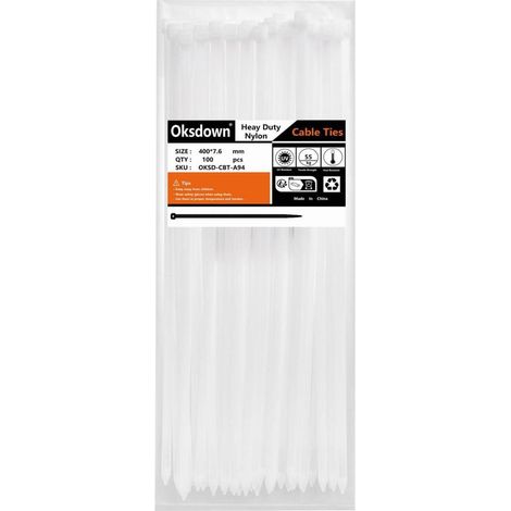 Kabelbinder 100er Nylon 50kg Zugfestigkeit UV 7.6mm × 400mm Weiß (1/4)