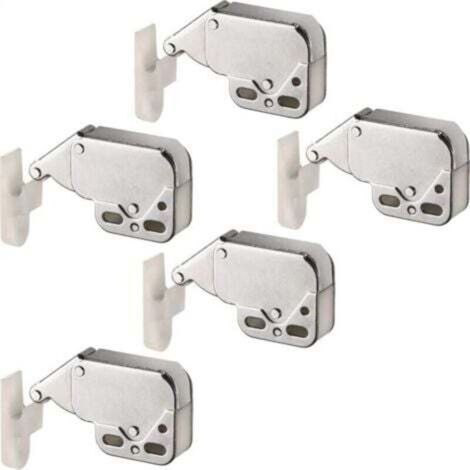 Lot de 5 Fermeture à Ressort Porte d'Armoire Verrou « Push to Open » Automatique pour Portes Battantes de Placard Loquet en Acier Nickelé 37x29x11mm et Réceptacle Plastique 33x10mm (1/4)