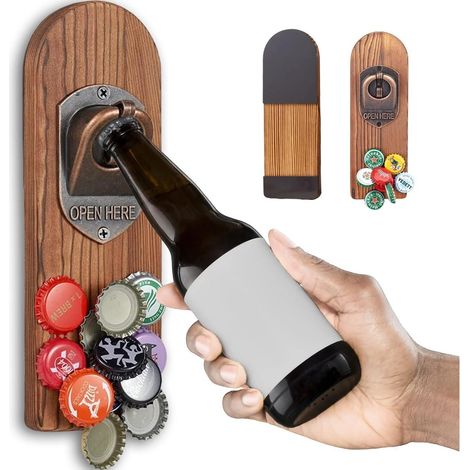 Flaschenöffner Wand Magnet Auffangbehälter Holz Geschenke Stil 1 (1/5)