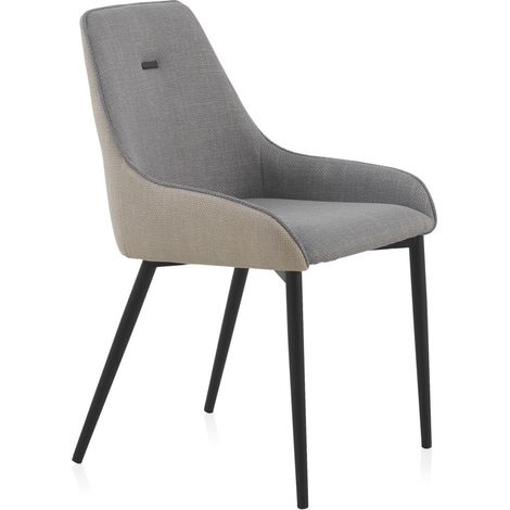Lot de 4 chaises rembourrées, bicolores beige/gris, pieds en métal noir (1/5)