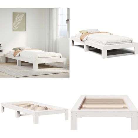 Giroletto senza Materasso Bianco 100x200 cm Legno Massello Pino - Letto in legno - Letto con base a doghe