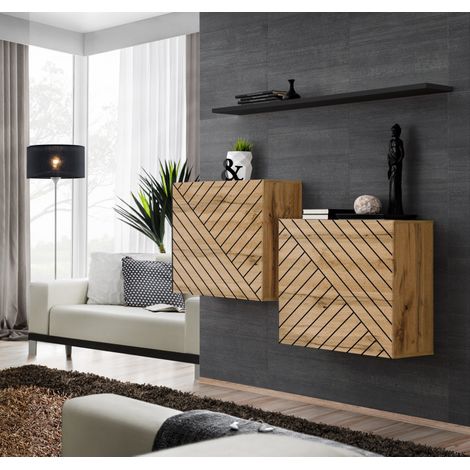 Ensemble de 3 meubles muraux "Switch buffet I" - Buffet en bois - Beige et Noir - L 130 x H 110 x P 30 cm - Livraison gratuite