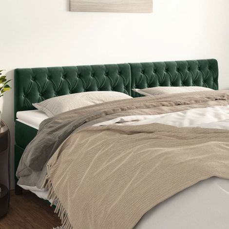 Lot de 2 Têtes de lit,Panneau de lit,Pour Lit adulte,Décoration murale Vert foncé 100x7x78/88 cm Velours XZZ337072 (1/5)