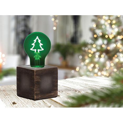 Tischlampe Würfel Grau mit Deko LED Glühbirne Tannenbaum, Quadrat 9cm (1/5)