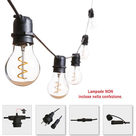 Guirlande Lumineuse Alcapower Noire 10 Douilles E27 Longueur 11,5m IP65 Connectable 6 Unités Tension 230V CA Éclairage Extérieur Haute Qualité SEO