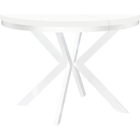 Table de salle à manger ronde extensible ENDIK avec cerclage métallique, diamètre : 100 / 200 cm, couleur : blanc (1/3)
