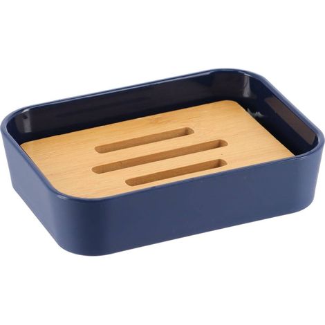 Seifenschale aus rubber + abs und bambus - marineblau - Tendance