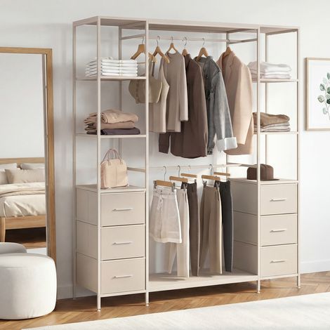 UTAH armario doble + columna doble L. 140 cm con 6 estantes y 6 cubos en tejido beige (1/5)
