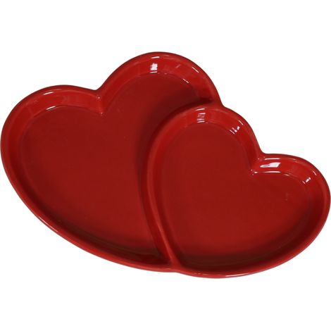 Plato de cerámica, corazones, rojo, 20x13,7x2 cm