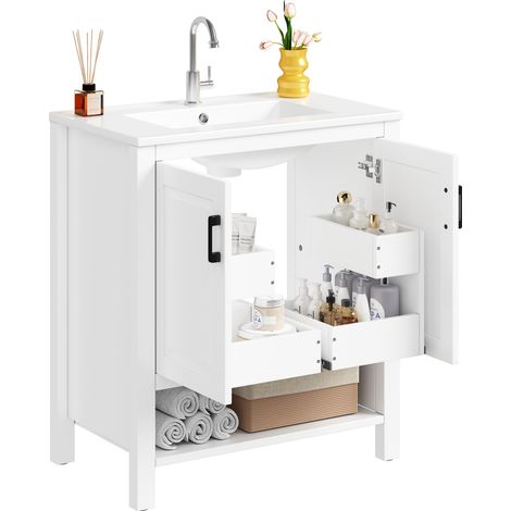 Mobile bagno a terra 76,5 x 47 x 83 cm in MDF bianco con lavabo in ceramica - CHICFURN (1/5)