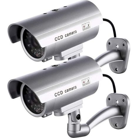 Lot de 2 caméras factices – Caméras extérieures en plastique ABS – LED clignotante – Imperméables et antirouille – Pour sécurité intérieure/extérieure (1/5)