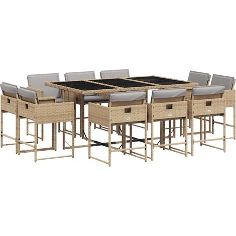 Maison Exclusive - Set Pranzo da Giardino 11 pz con Cuscini Beige Misto Polyrattan (1/5)