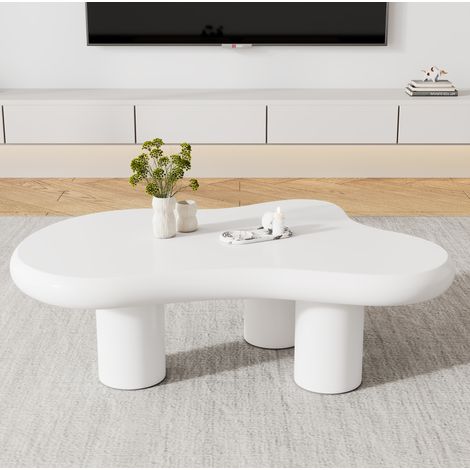 Table basse en MDF blanc 97 cm, forme nuage irrégulière (1/5)
