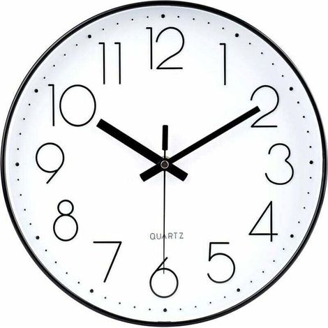 Horloge Noir 30cm Horloge Murale Moderne Silencieuse Non Tic Tac À Quartz À Piles Décoratif Horloge Murale Ronde pour Bureau Salle De Classe École - Le noir