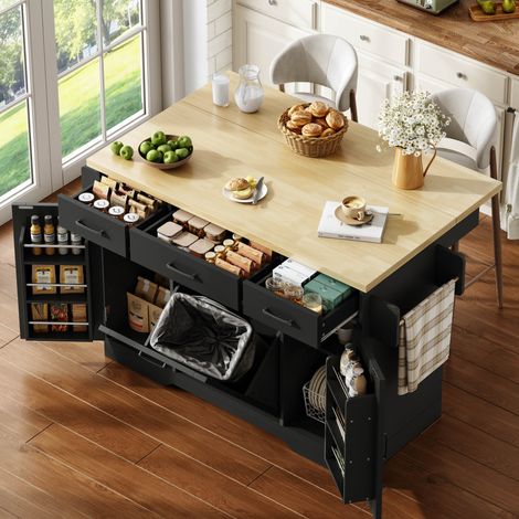 Mueble cocina con mesa abatible y ruedas MDF 120 cm OKMYHOME (1/5)