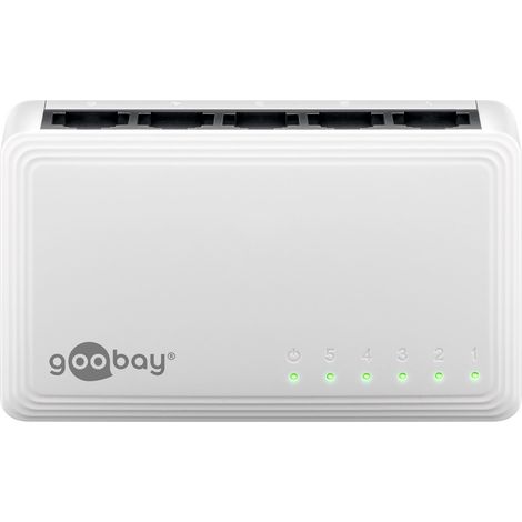 Goobay 64563 Conmutador de red Gigabit Ethernet de 5 puertos / Switch Ethernet LAN con máx. 1000 Mbit/s / Diseño sin ventilador / Conmutador Ethernet con plug & play / Distribuidor de datos optimizado