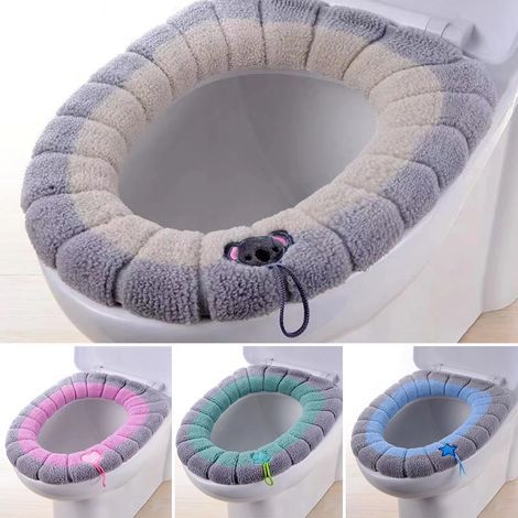 Gestrickter, weicher WC-Sitzbezug in O-Form, einziehbarer WC-Bezug, tragbarer, waschbarer WC-Sitz, dickere Ausführung für Badezimmer, 1 Stück (Lila)