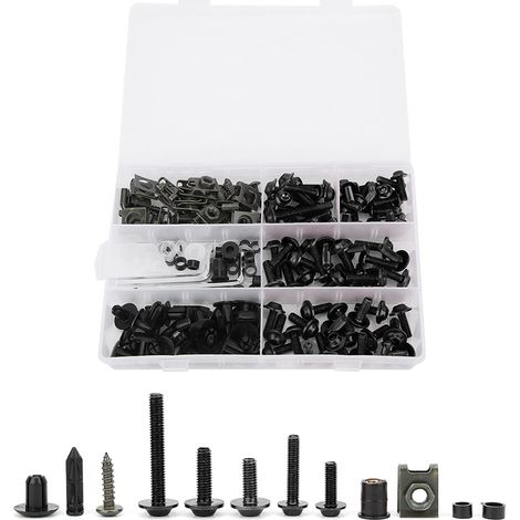 Kit de 198 vis de carénage de pare-brise (boulons M5 et M6) pour moto, noir. (1/5)