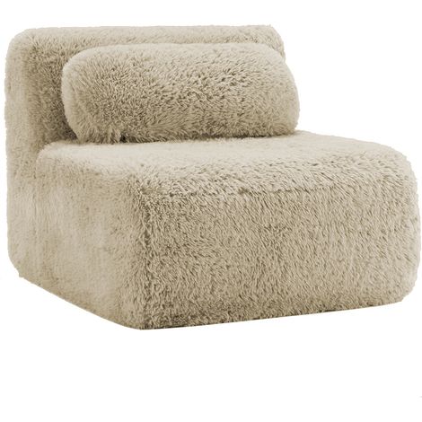 Canapé sans accoudoir Aviana avec oreiller en peluche tissu - kaki léger