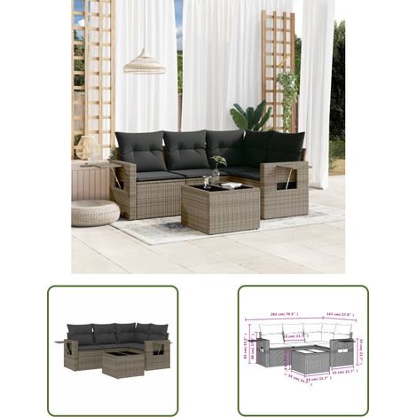 The Living Store 5-tlg. Garten-Sofagarnitur mit Kissen Grau Poly Rattan - Gartenmöbel - Sofasatz - Outdoor Möbel - PE-Rattan - Wetterfest (1/3)