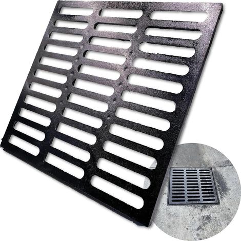 Fonte Ductile Grille de Drain 600x600 mm, Classe B125, Grille de Caniveau pour Allée et Cour, Carré Grille d'Égout pour Extérieur, Noir (1/5)