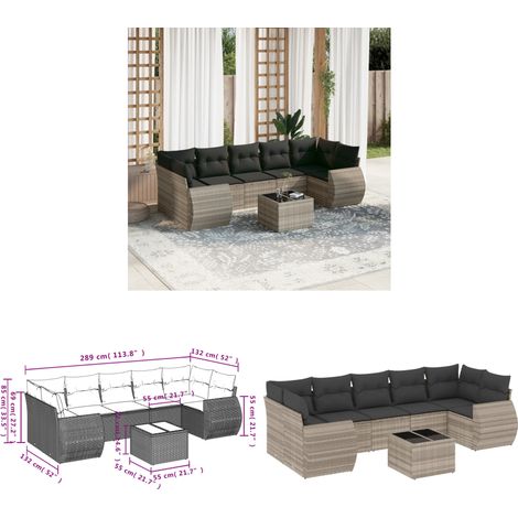 vidaXL Salon de jardin 8 pcs avec coussins gris clair résine tressée (1/3)