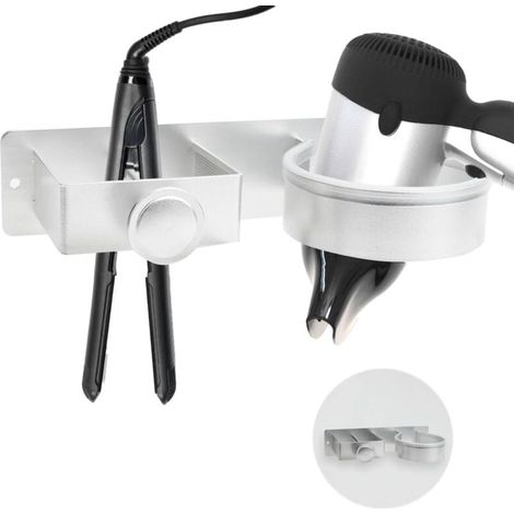 Haartrocknerhalter, ohne Bohren, mit Klebe- und Schraubenfunktion, silber (1/4)